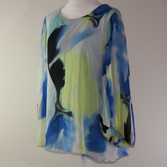 Alfani Abstract 3/4 Bubble Sleeve Wide Neck Pullover Blouse Size M (C1112) - Picture 4 of 6